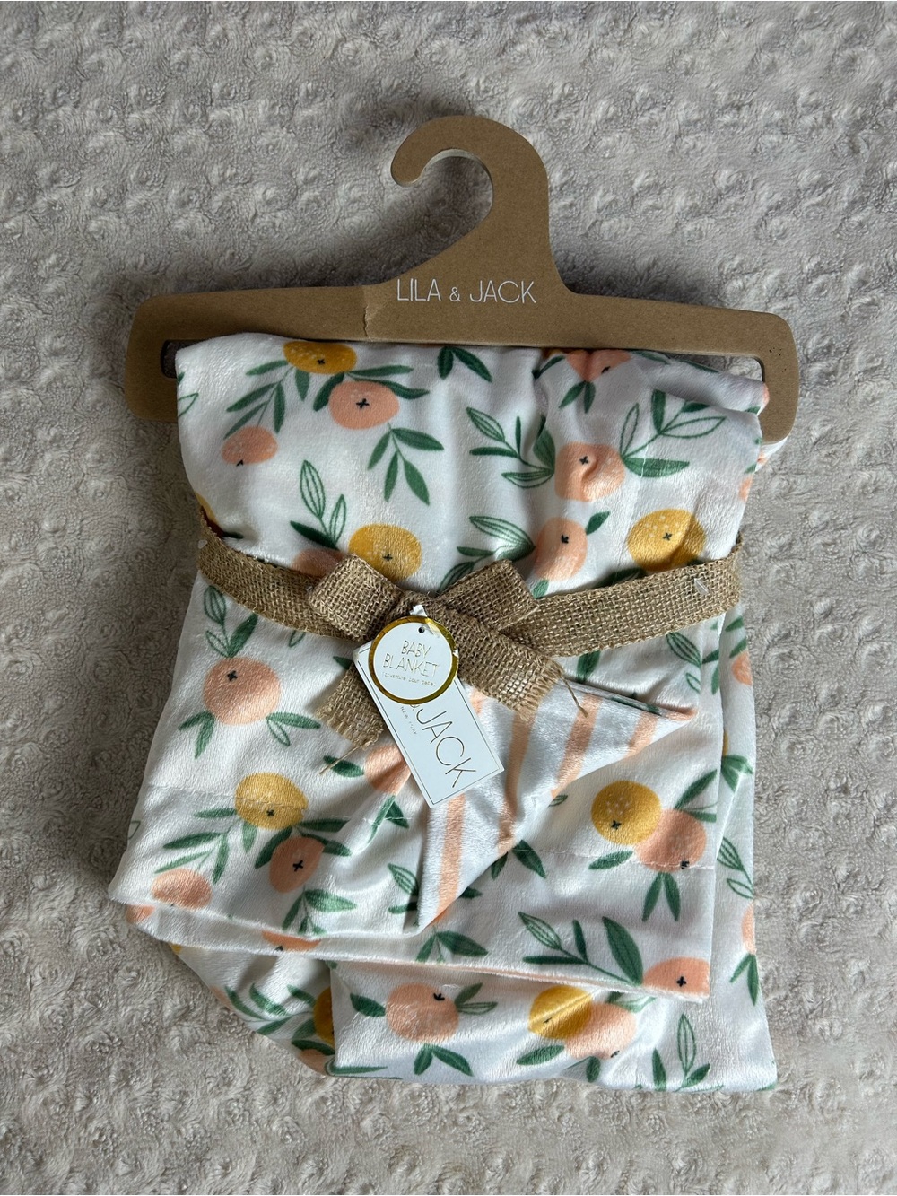 Lila & Jack Fruit Baby Blanket Lemon Orange Citrus Peach White Stripes Green